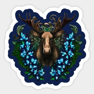 Alaska A Moose Head With Antlers And Flowers Tattoo Art Sticker